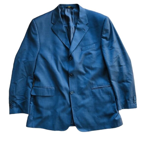 Alta Moda Mens 3 Btn Double Vent Charcoal w/ Blue & Yellow Stripe Suit Jacket 44 - Picture 1 of 12